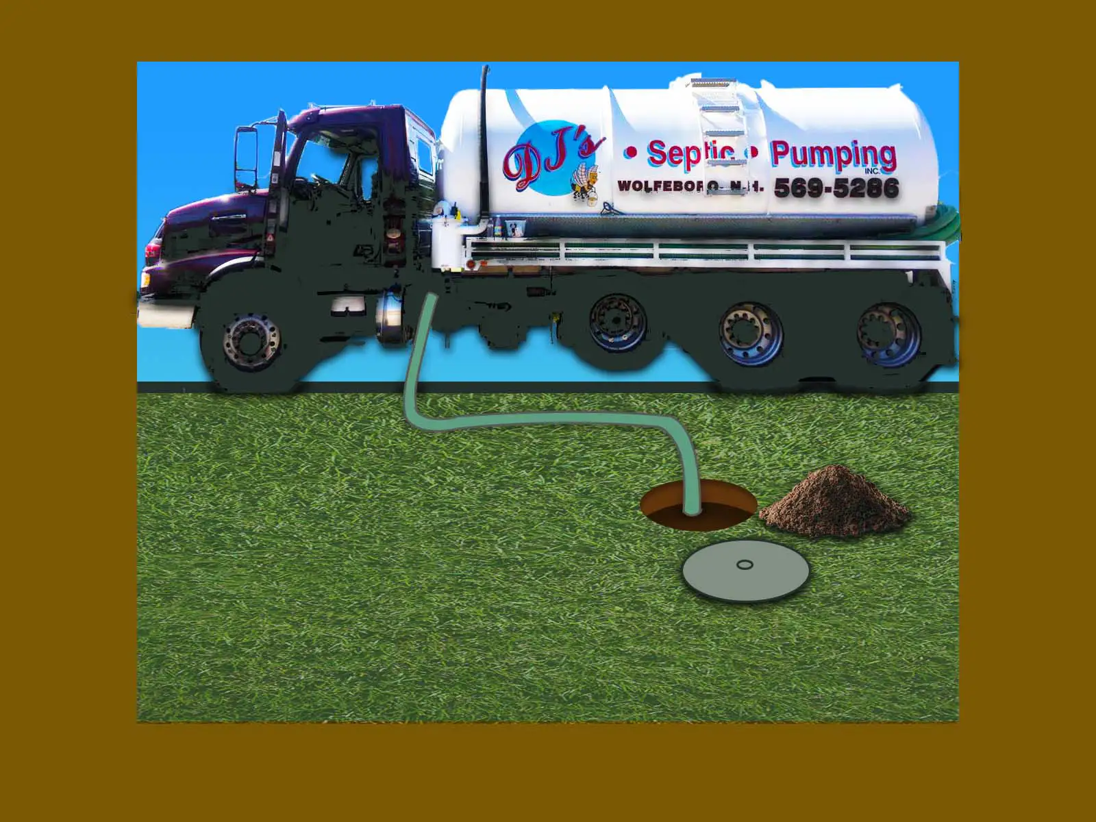 DJ's Septic Pumping truck servicing property
